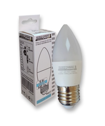 Лампа светодиодная LED Bulb-C37-6W-E27-220V-6500K-540L ICCD (свеча) TNSy