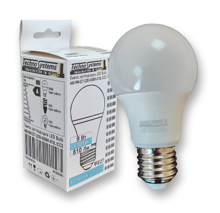 Лампа светодиодная LED Bulb-A60-9W-E27-220V-6500K-810L ICCD (шар) TNSy